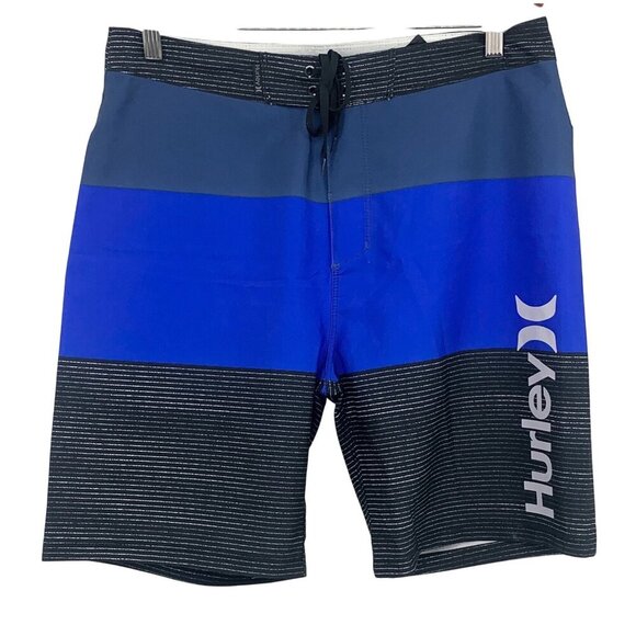 Hurley Other - Hurley Mens Board Shorts Size 31 Blue Black Stripe Swim Surf Beach Pool EUC